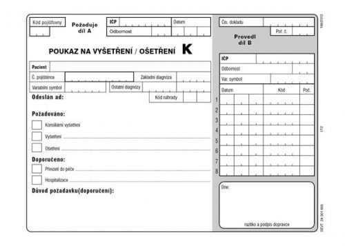 06k- Poukaz na vyšetření-ošetření K - blok - blok A5 100 l.