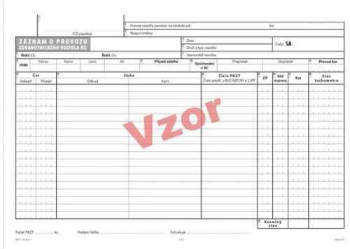 35- Záznam o provozu zdravotnického vozidla - blok A4 50 l.