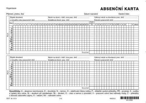 Absenční karta - karta A5