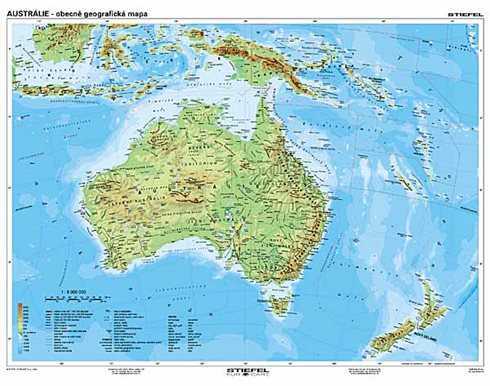 Austrálie a Nový Zéland geografická/ politická - mapa A3