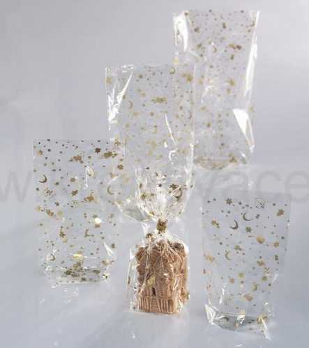 Celofánové sáčky se zlatým vánočním potiskem - 145 x 235 mm