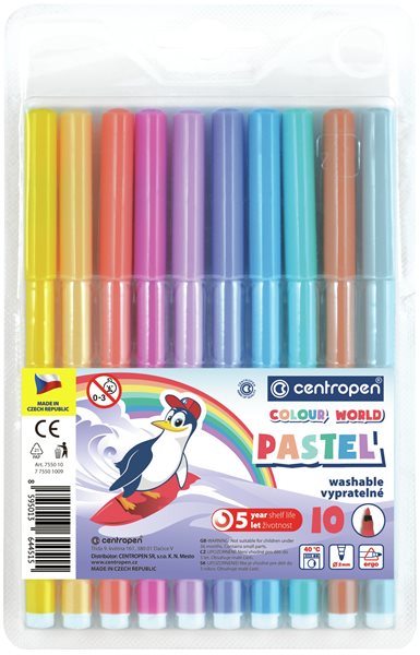 Centropen Popisovač COLOUR WORLD 7550 trojboký - sada 10 pastelových barev