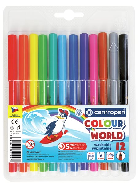 Centropen Popisovač COLOUR WORLD 7550 trojboký - sada 12 barev