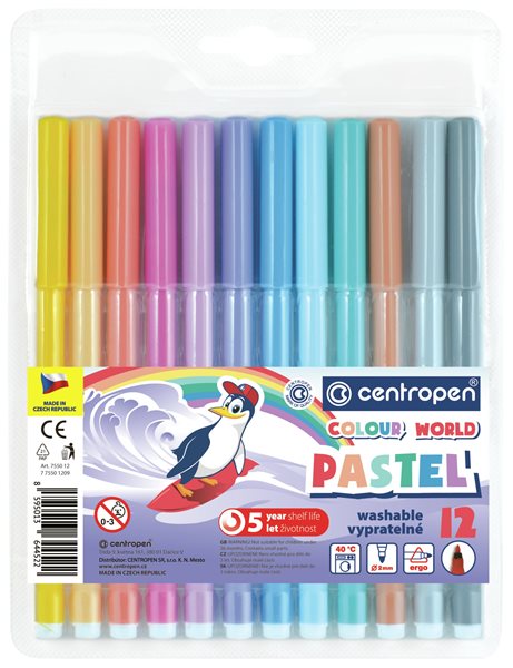 Centropen Popisovač COLOUR WORLD 7550 trojboký - sada 12 pastelových barev