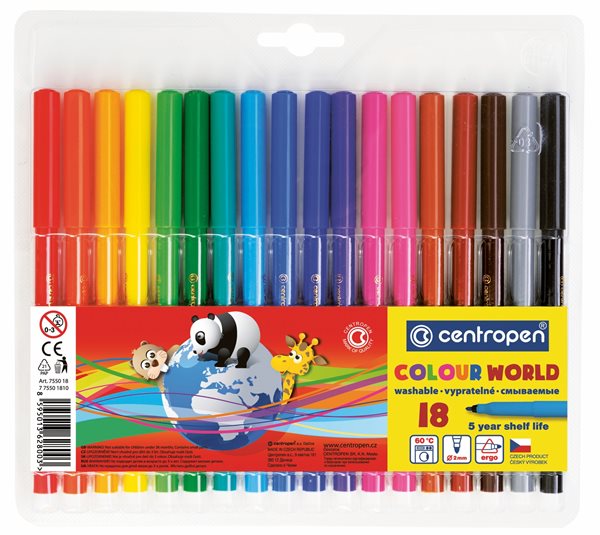 Centropen Popisovač COLOUR WORLD 7550 trojboký - sada 18 barev