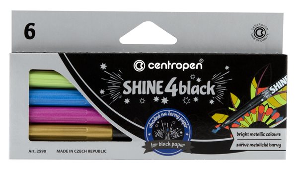 Centropen SHINE 4 BLACK Popisovače - sada 6 metalických barev