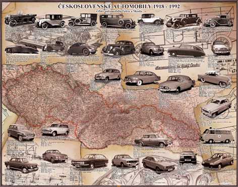Československé automobily 1918-1992 nástěnná mapa - 150x120