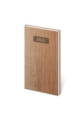 Diář 2021 týdenní kapesní Wood - světle hnědá - 8x15 cm