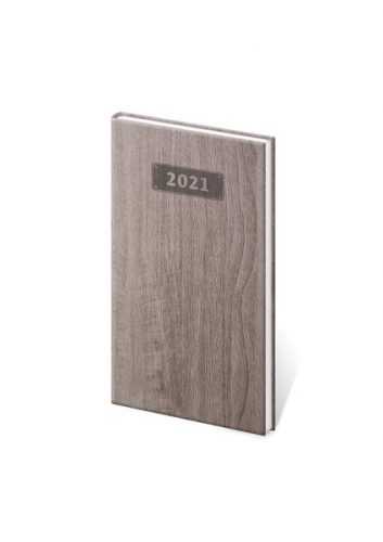 Diář 2021 týdenní kapesní Wood - tmavě hnědá - 8x15 cm