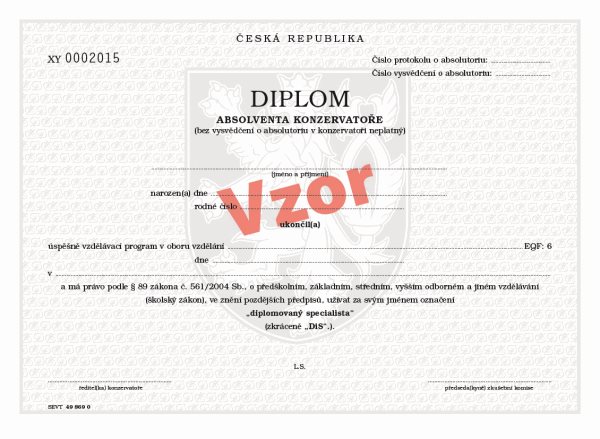 Diplom absolventa konzervatoře pro tisk QR kódu - 280×210 mm