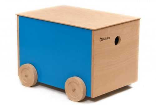 Dřevěný box na kolečkách - modrý