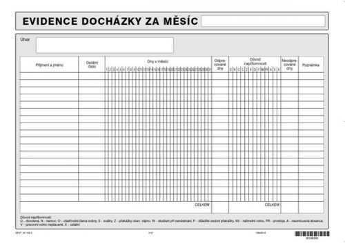 Evidence docházky A4 - list A4