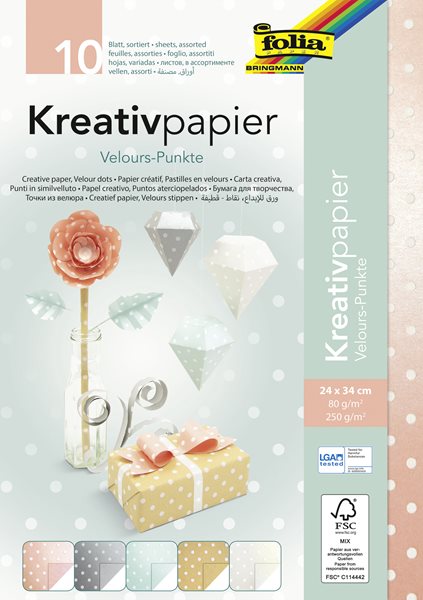 Folia Kreativní papír s puntíky z veluru - mix 10 listů