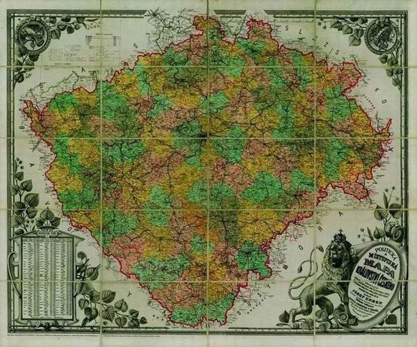Historické Království České - r.1883 - nástěnná mapa - 120x100cm