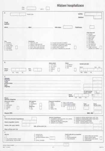 Hlášení hospitalizace - list A4