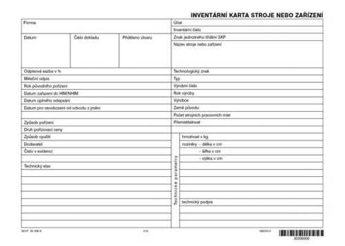 Inventární karta stroje nebo zařízení - karta A5