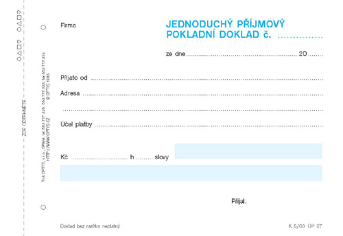 Jednoduchý příjmový pokladní doklad - nečíslovaný - blok A6 100 l.