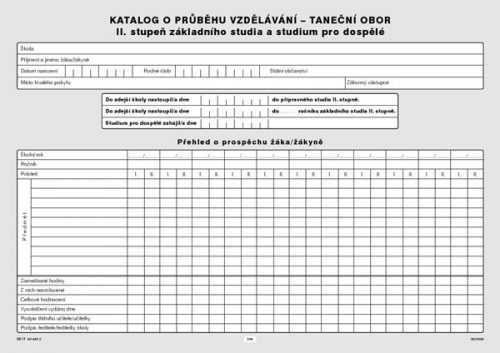 Katalog o průběhu studia pro II. stupeň - taneční obor - list A4