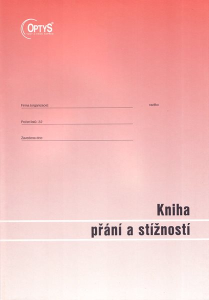 Kniha přání a stížností A4 - Nepropisující tiskopis. Blok 32 listů. Formát A4. Červená obálka. Nečíslovaný.