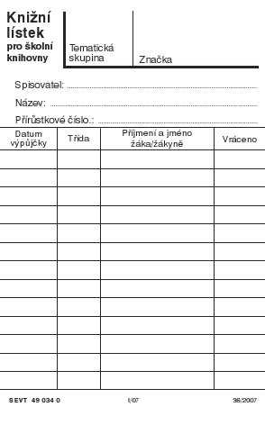 Knižní lístek pro školní knihovny - 75 x 120 mm