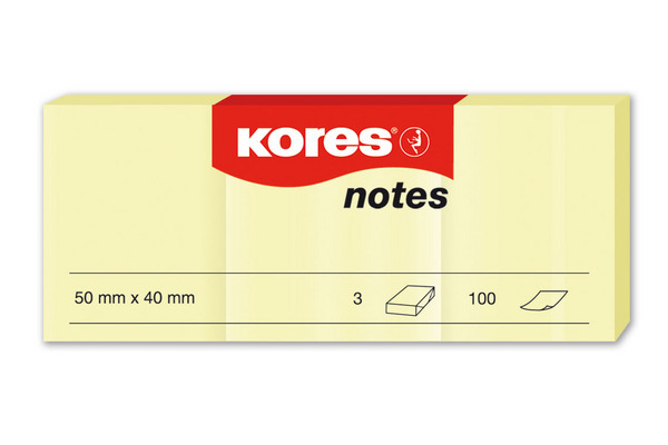 Kores Samolepicí bločky 3 ks 50 × 40 - žluté