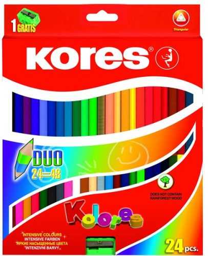 Kores Trojhranné pastelky Kolores DUO 24 barev + ořezávátko