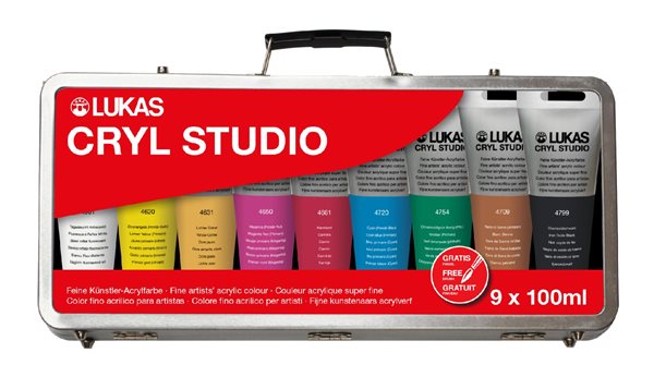 LUKAS CRYL STUDIO - Sada akrylových barev v kufříku - 9 x 100 ml + štětec