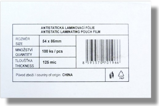 Laminovací fólie - kapsy 54 x 86 mm