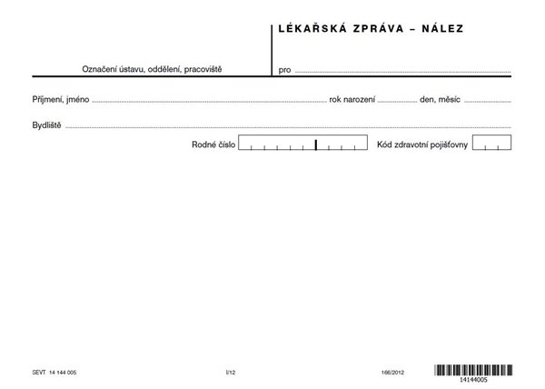 Lékařská zpráva - nález - list A5