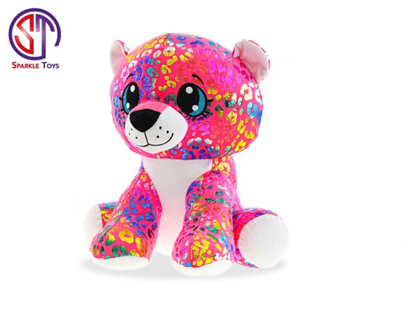 Leopard Rainbow Star Sparkle plyšový barevný 24 cm sedící