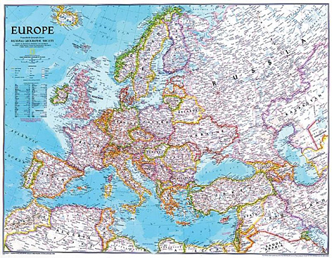 Nástěnná mapa Evropa National Geographic - 115x92 cm
