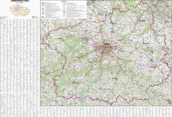 Nástěnná mapa Středočeský kraj 1:180 000 113x81cm - 113x81cm