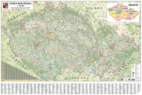 Nástěnná silniční mapa Česká republika 350 - 135x90