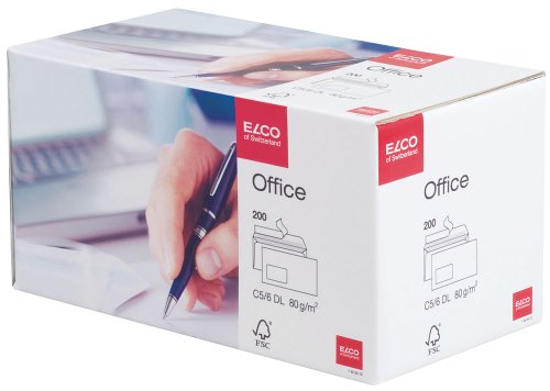 Obálky ELCO Office samolepicí s páskou DL s okénkem vlevo 200 ks bílé