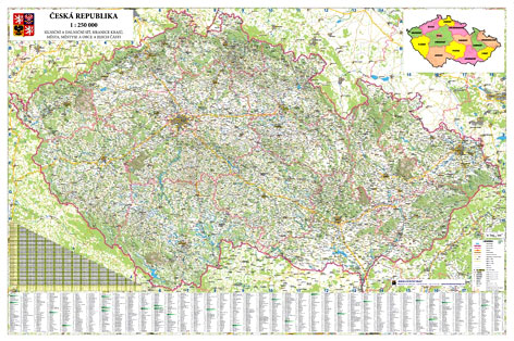 Obří nástěnná mapa Česká republika 250 - 2x1