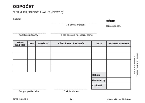 Odpočty - výměna valut/deviz samopropis - blok A6