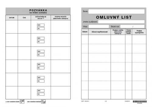 Omluvný list - karta A4