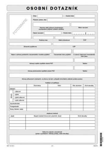 Osobní dotazník - rozšířený - list A4