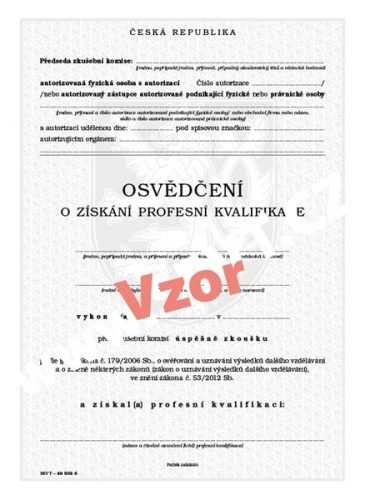 Osvědčení o získání profesní kvalifikace (zkoušky před komisí) - 210 x 287 mm