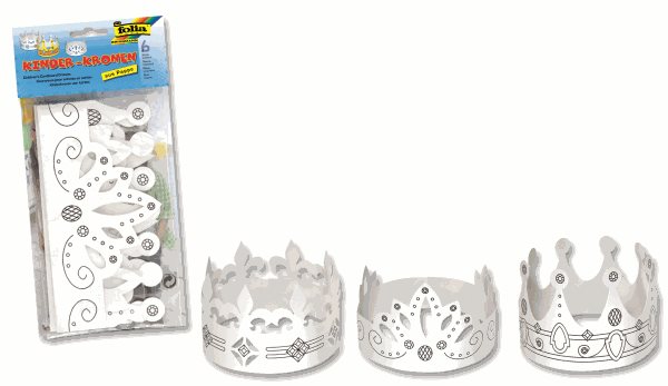 Papírové masky - korunky pro následnou dekoraci - 6 kusů bílé s potiskem