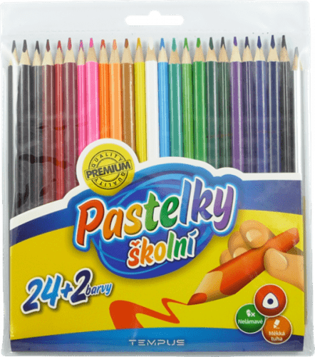 Pastelky Tempus dřevěné 24+2 barvy - trojhranné