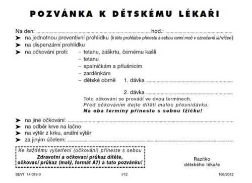 Pozvánka k dětskému lékaři - karta A6