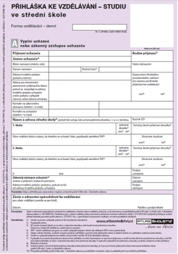 Přihláška ke vzdělávání - studiu ve SŠ