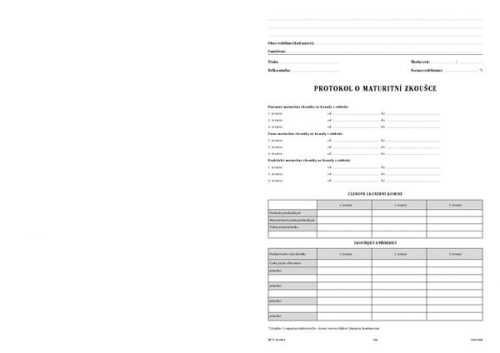 Protokol o maturitní zkoušce - obal - dvoulist A4