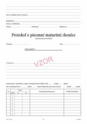 Protokol o písemné maturitní zkoušce - dvoulist A4