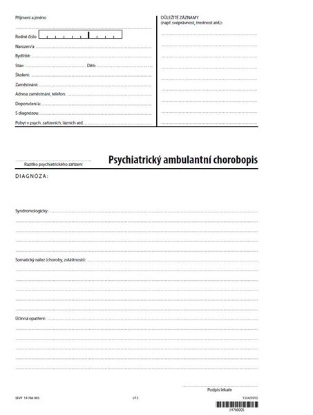 Psychiatrický ambulantní chorobopis - desky