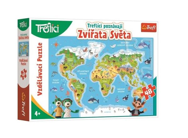 Puzzle Treflíci poznávají Zvířata světa 48 dílků