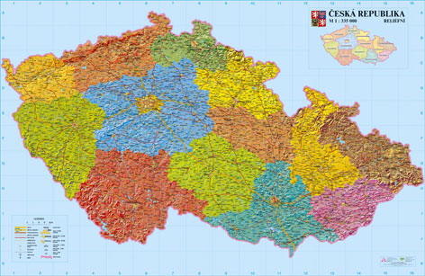 Reliefní nástěnná mapa ČR 1:335 160x110 cm - 160x110 cm