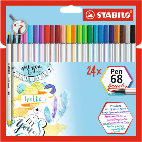 STABILO Pen 68 brush Vláknový fix - sada 24 barev