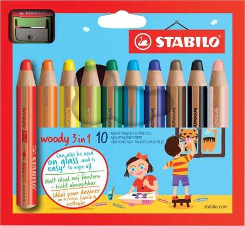 STABILO woody 3 in 1 - sada 10 barev s ořezávátkem